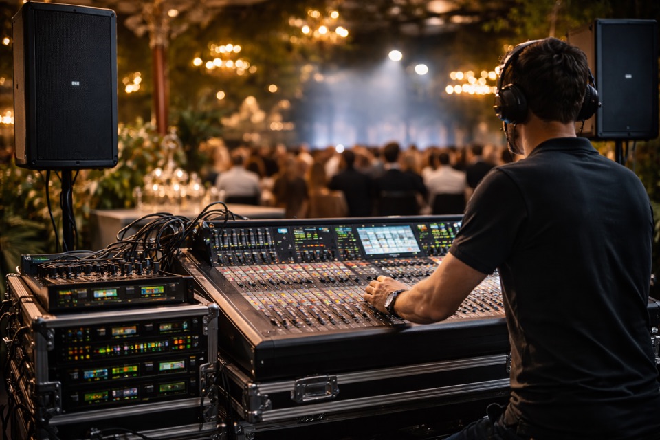 Beschallungsanlage mit Lautsprechern für eine Veranstaltung