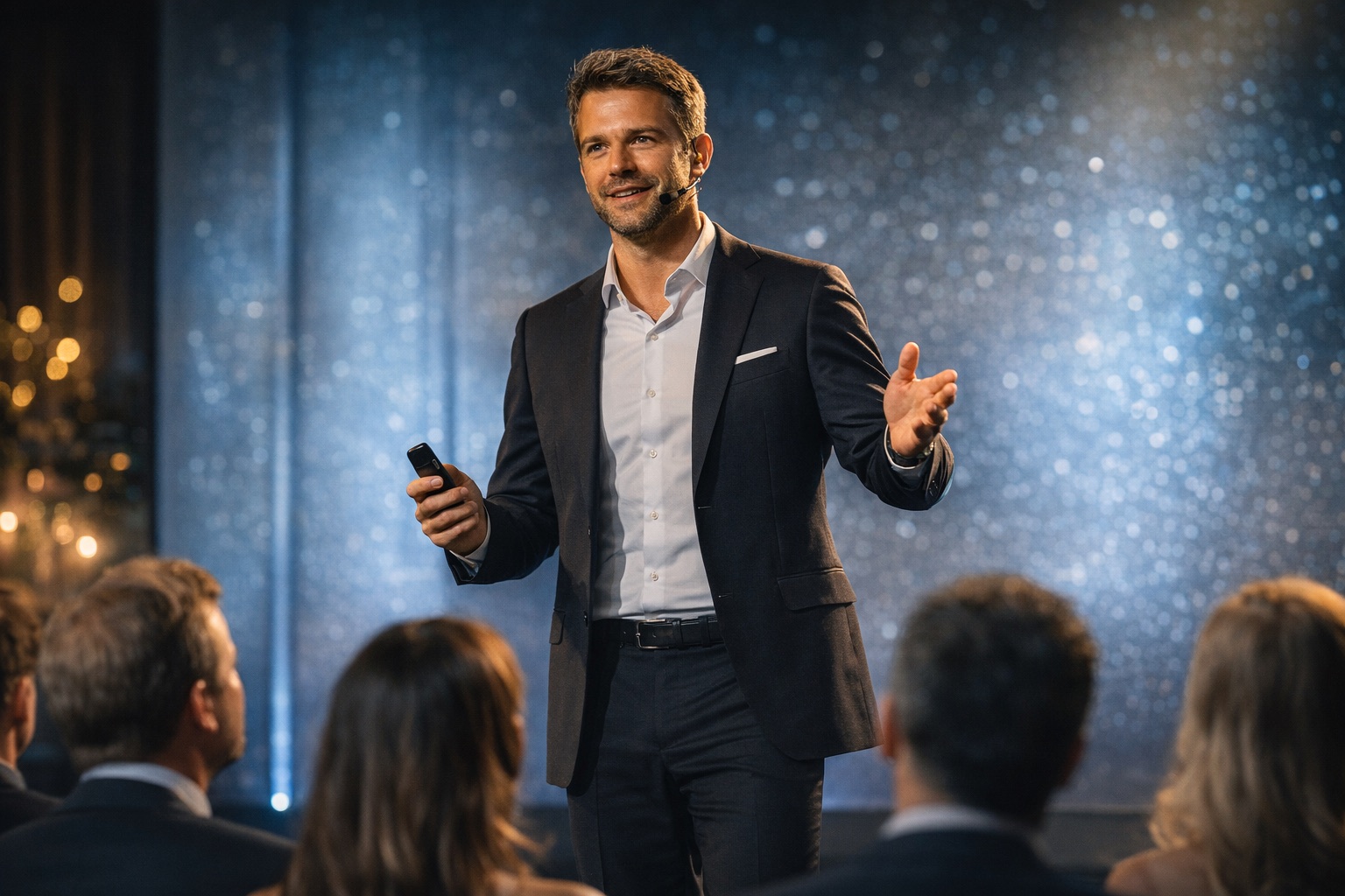 Professionelle Moderation auf einer Eventbühne